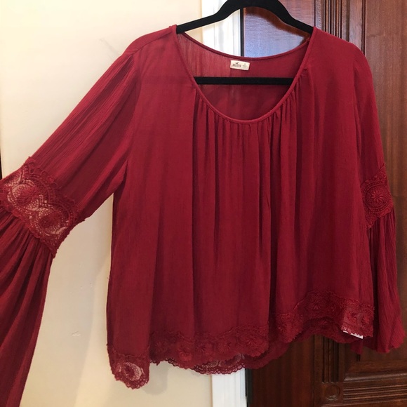 Hollister Lace Panel Peasant Blouse - Picture 2 of 5
